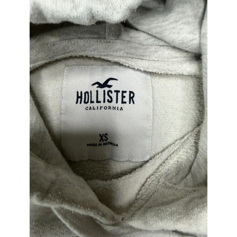 Hollister Womens Cropped Hoodie Light Grey‎ Heather Embroidered Logo XS